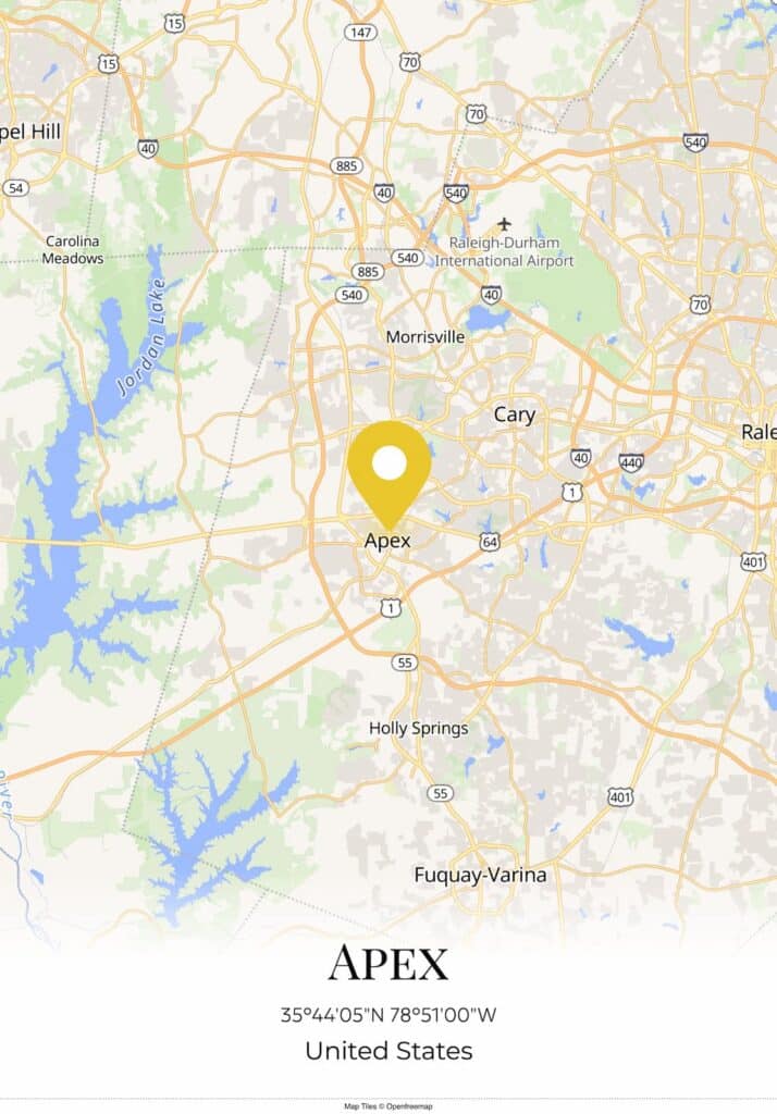 A map of Apex, North Carolina.