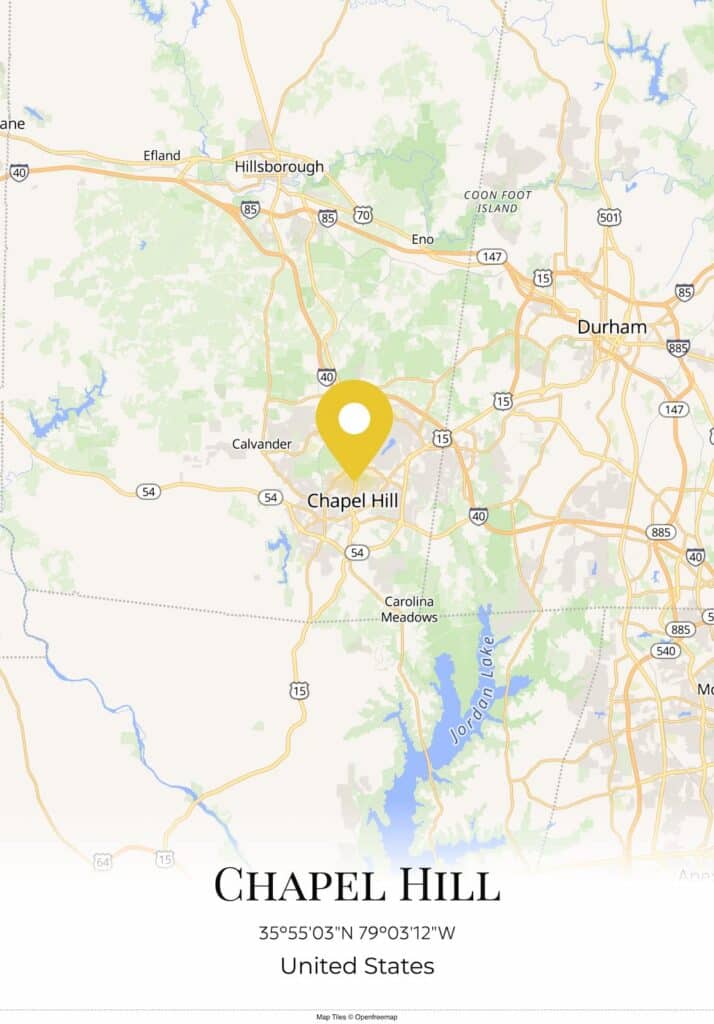 A Map of Chapel Hill, North Carolina.
